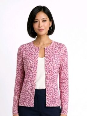 Foxcroft Pink Heart Crew Neck Button Down Cardigan Sweater Size S